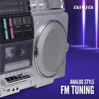 Retro CD Boombox with Cassette Recorder, Bluetooth 5.0, AM/FM Radio, USB/SD/AUX Inputs, VU Meters, LCD Display, Dual 40W Speakers - Silver 6