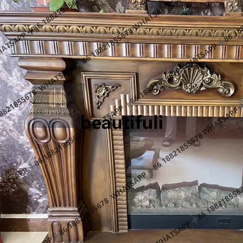 وصل حديثًا خزانة موقد من الخشب الصلب الأمريكي الداكن بطول 1.5 متر، فرن تسخين مزخرف، ديكور أساسي #3