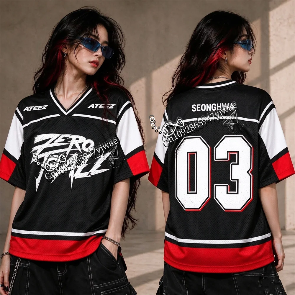 Electric ATEEZ Zero To All World Tour Football Jersey Fan Gift Seonghwa San Hongjoong Member T-shirt Summer Men Women T-shirts
