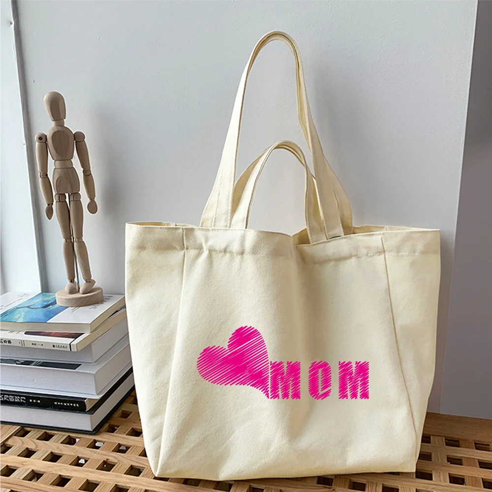 2024 New Shopping Bags Fashion Mom Series Graphic Print Handbag Casual Shoulder Bags Girls Tote Bag Women Eco Canvas Shopper Bag