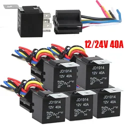 4 5-Pin Waterproof Car Relay 12 V/24 V and Harness Heavy Duty SPDT Automotive Relay With Black Red Copper Terminal Auto Relay