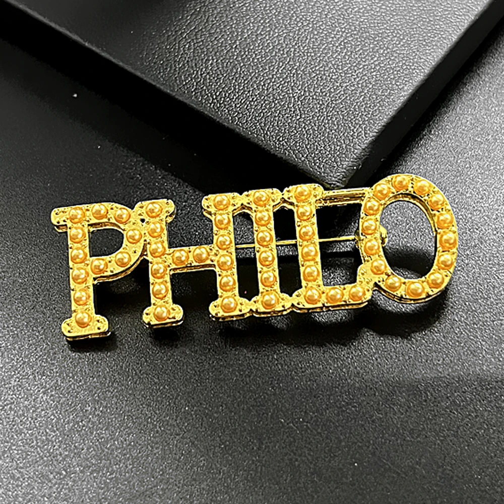 Beautiful Women sorority society jewelry PHILO letter Label Pearl Metal Brooch pin