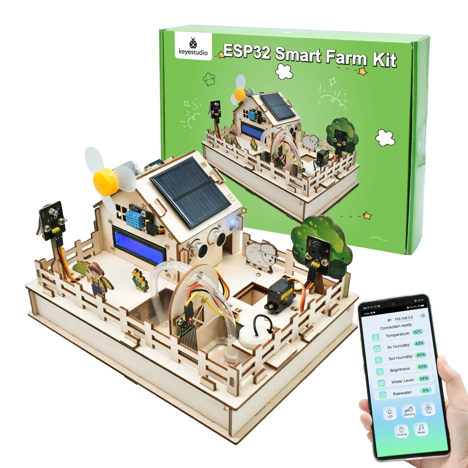 Keyestudio ESP32 Smart Farm Kit IOT Kit с платой ESP32 для Arduino Scratch 3,0, графическое программирование, игрушка «сделай сам», умный стартовый комплект