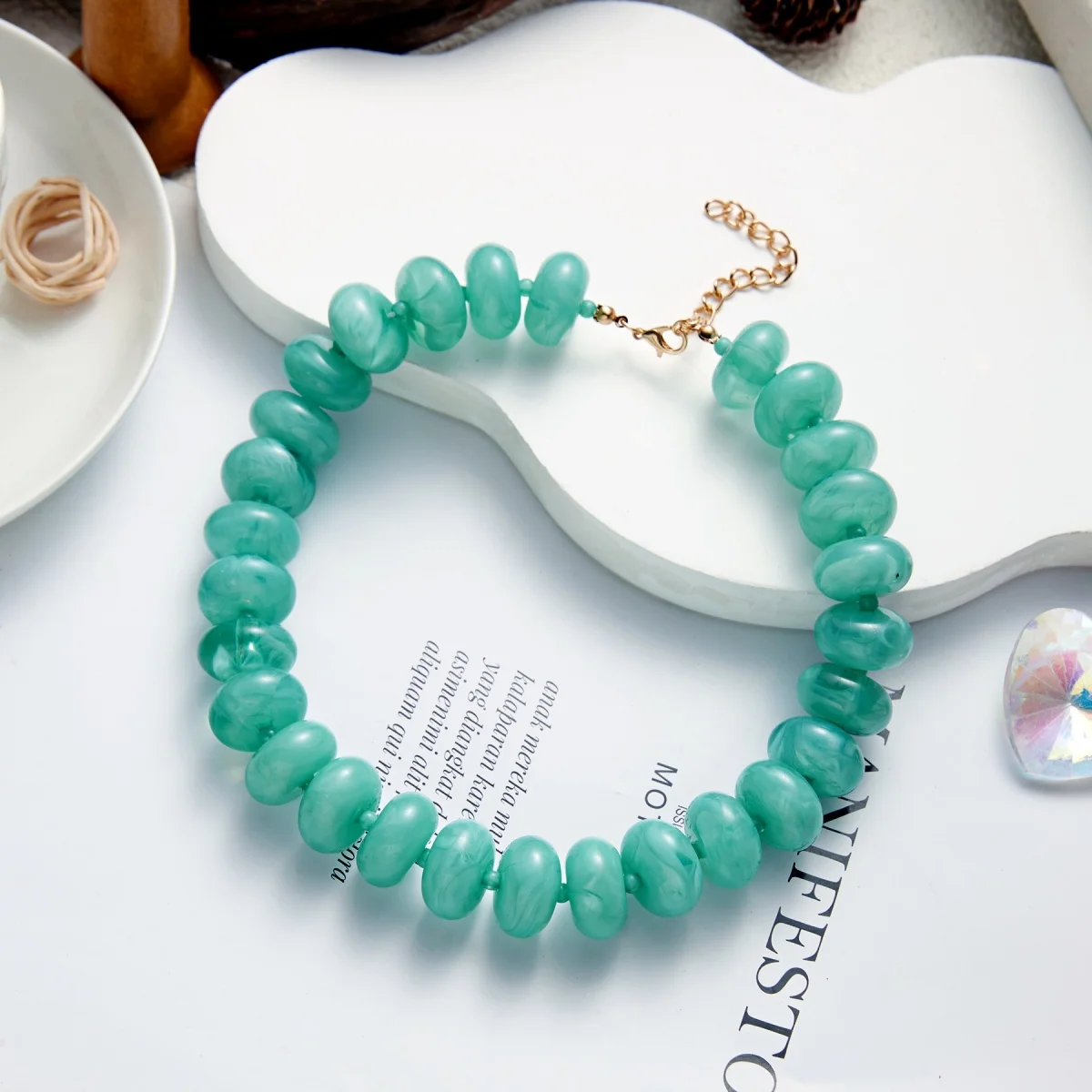 Dopamine Bunte flache, runde Acryl-Perlenkette für Damen und Herren, trendige, einfache geometrische Harzperlen, stapelbarer Choker-Schmuck – Detail 31
