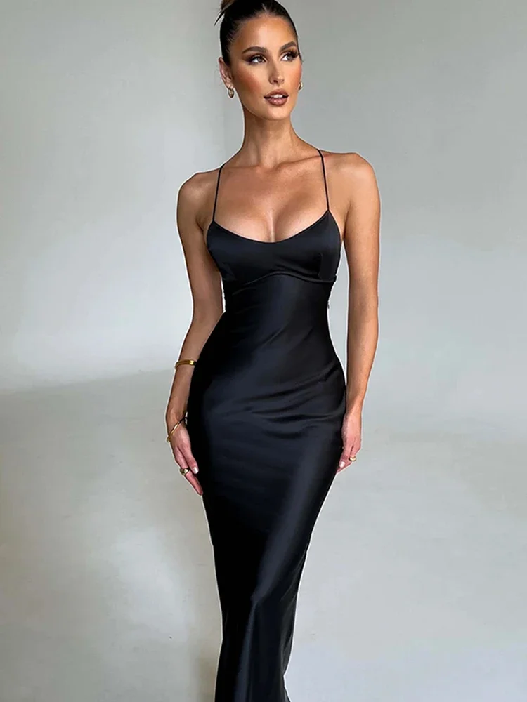 Satin rücken freie Schnürung Meerjungfrau Slip Kleid Frauen Schatz Hals sexy schlanke figur betonte Kleider elegante Seide Kleid Party wear