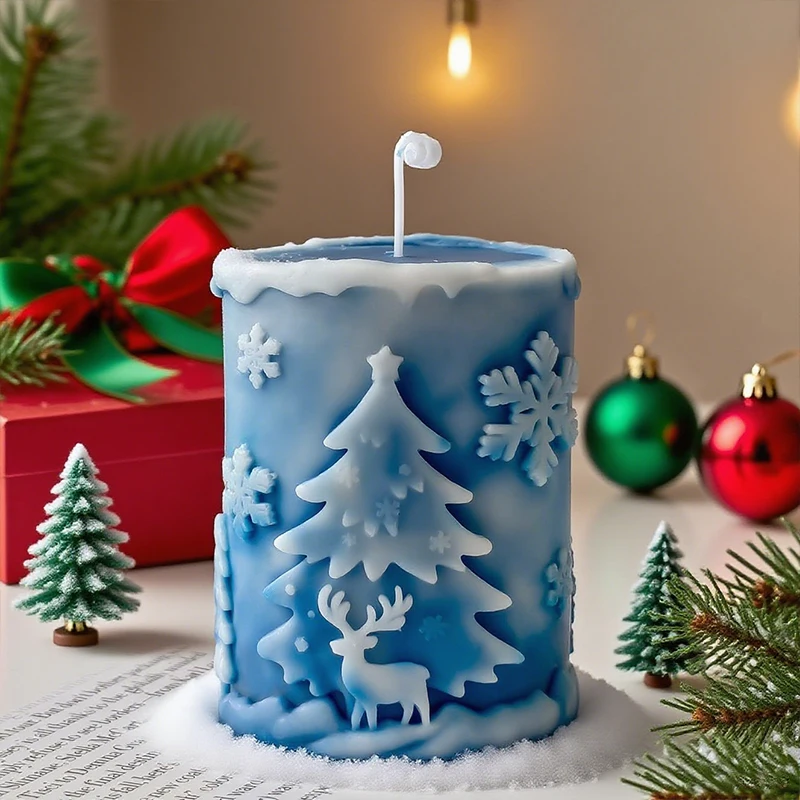 

Candle Silicone Mold DIY Christmas Snowflake Cylindrical Aromatherap Holiday Decor Mould for Handmade Crafts & Christmas Gifts