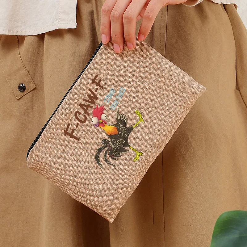 2025 New F-Caw-F Funny Chicken F Caw F Rooster Meme Women Linen Makeup Bag Linen Cosmetics Bag Party Gift Mother Girlfriend