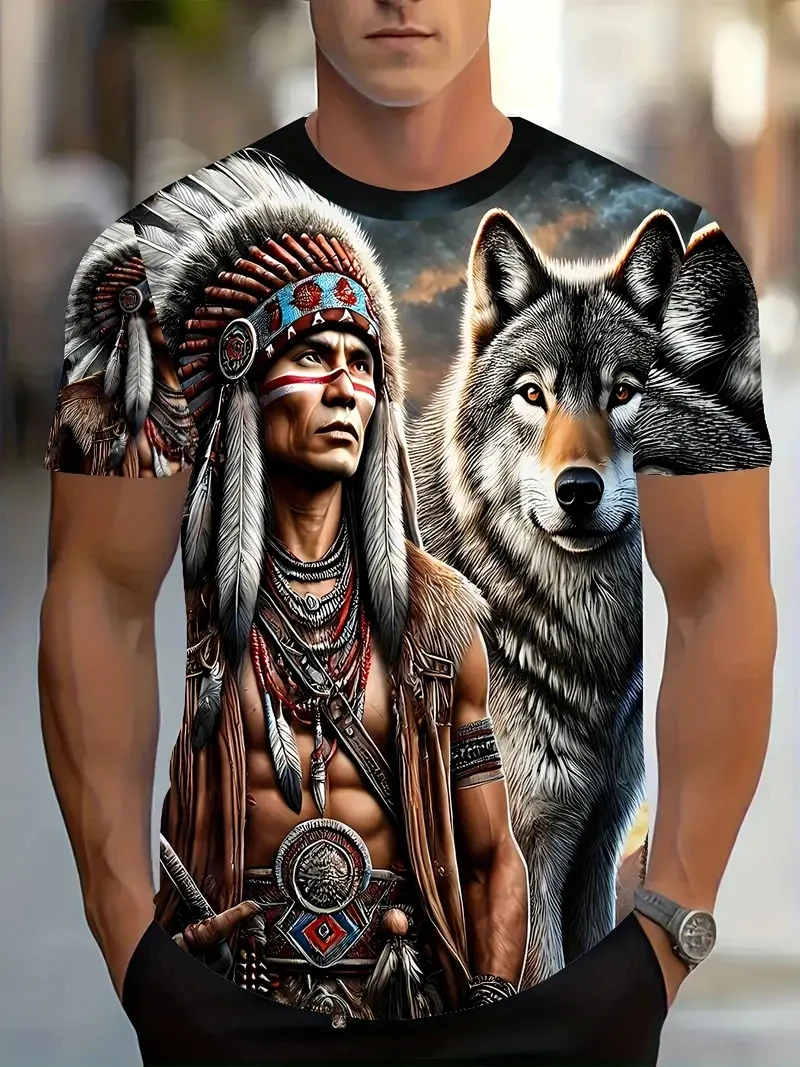 Retro American National Style T-shirt For Men 2025 Fashion 3D Print Men's Short Sleeve T-shirts Plus Size Street Men's Clothing