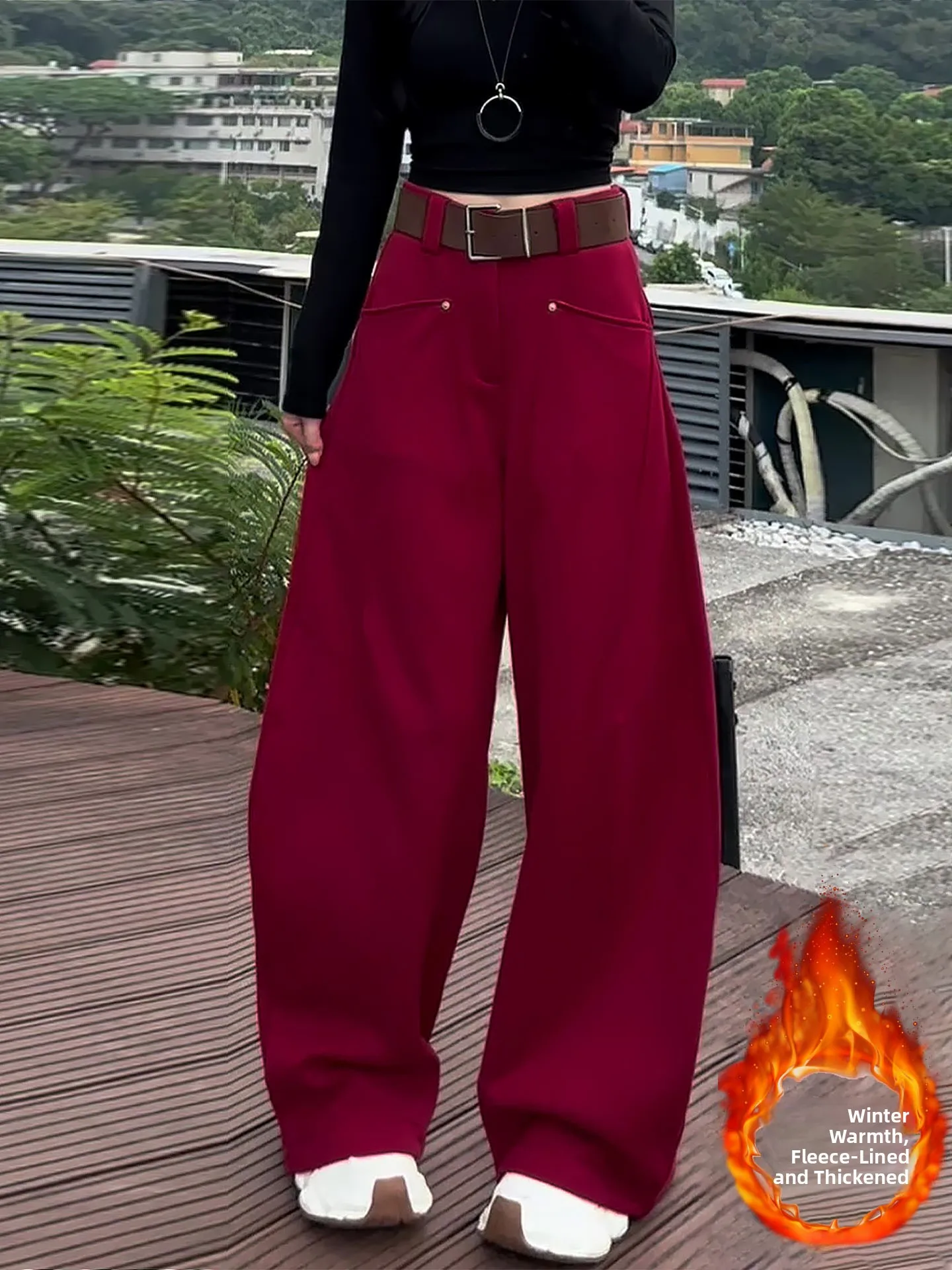 

Широкие брюки Thiened Fce для женщин, повседневные, прямого кроя, свободные, с высокой талией, осенне-зимние, новые, в корейском стиле