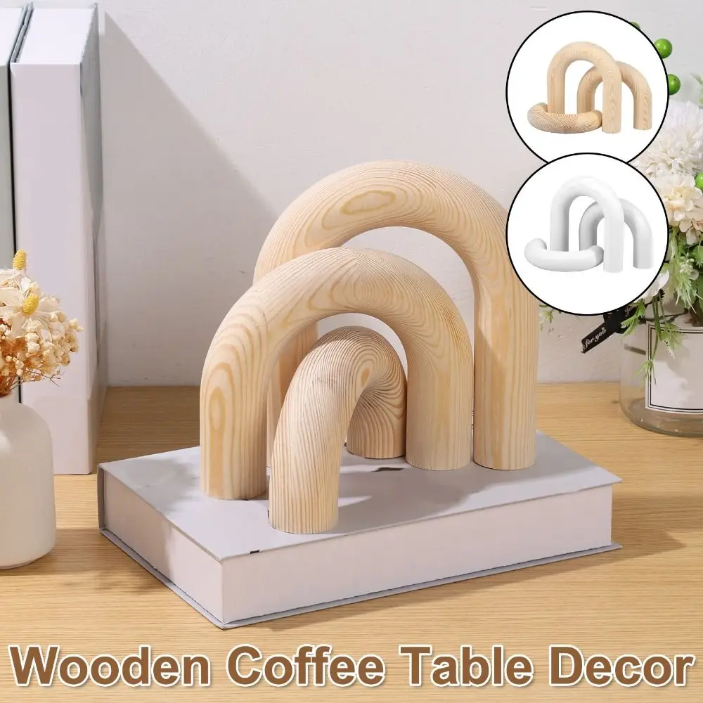 Modern Decorative Wood Arc Ornament Handmade Hand-carved Arched Wooden Model Unique Arch Craft Ornament Coffee Table