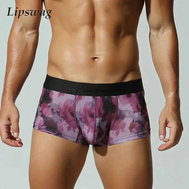 Daily Casual Pattern Print Shorts Mens Trendy Contrast Color Quick Dry Underpants 2026 Summer Elastic Slim Breath Shorts Men