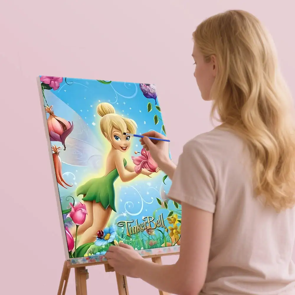 مجموعات طلاء ديزني حسب الأرقام تينكر بيل فانتسي فيريلاند لوحة زيتية رقمية يمكنك صنعها بنفسك مجموعة زهور فنية ديكور يدوي #4