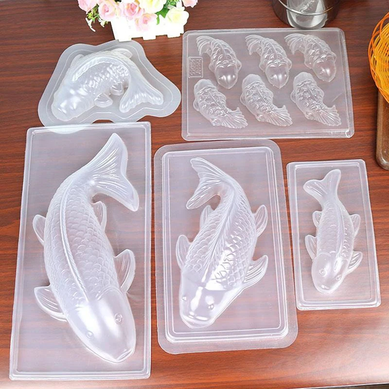 1pcs Fish Mold 3D Koi Fish Shape Plastic Cake Chocolate Jelly Mould DIY Soap Handmade Sugarcraft Mold Baking Molds