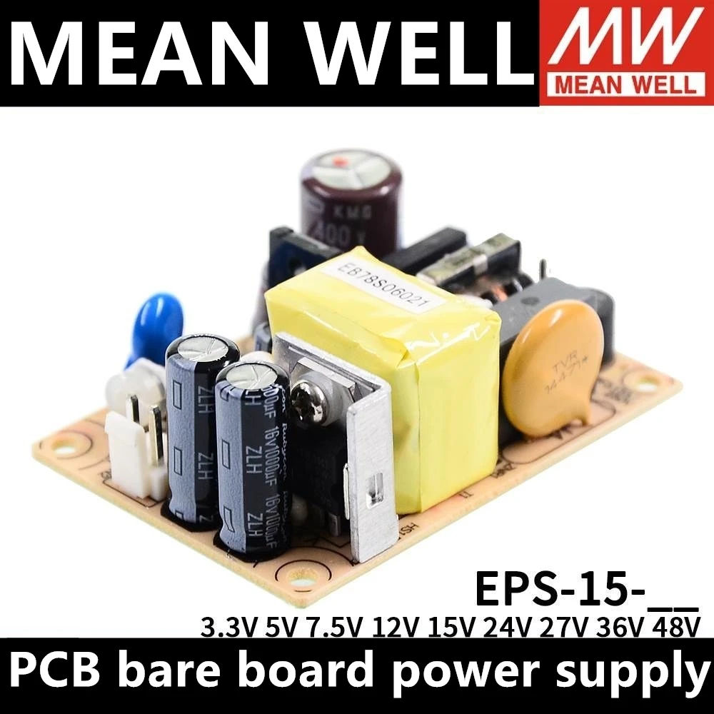 MEAN WELL-fuente de alimentación conmutada, EPS-15-5, EPS-15-7.5, EPS-15-12, EPS-15-15, EPS-15-24, marco abierto, PCB, MW, Taiwán, EPS-15-36