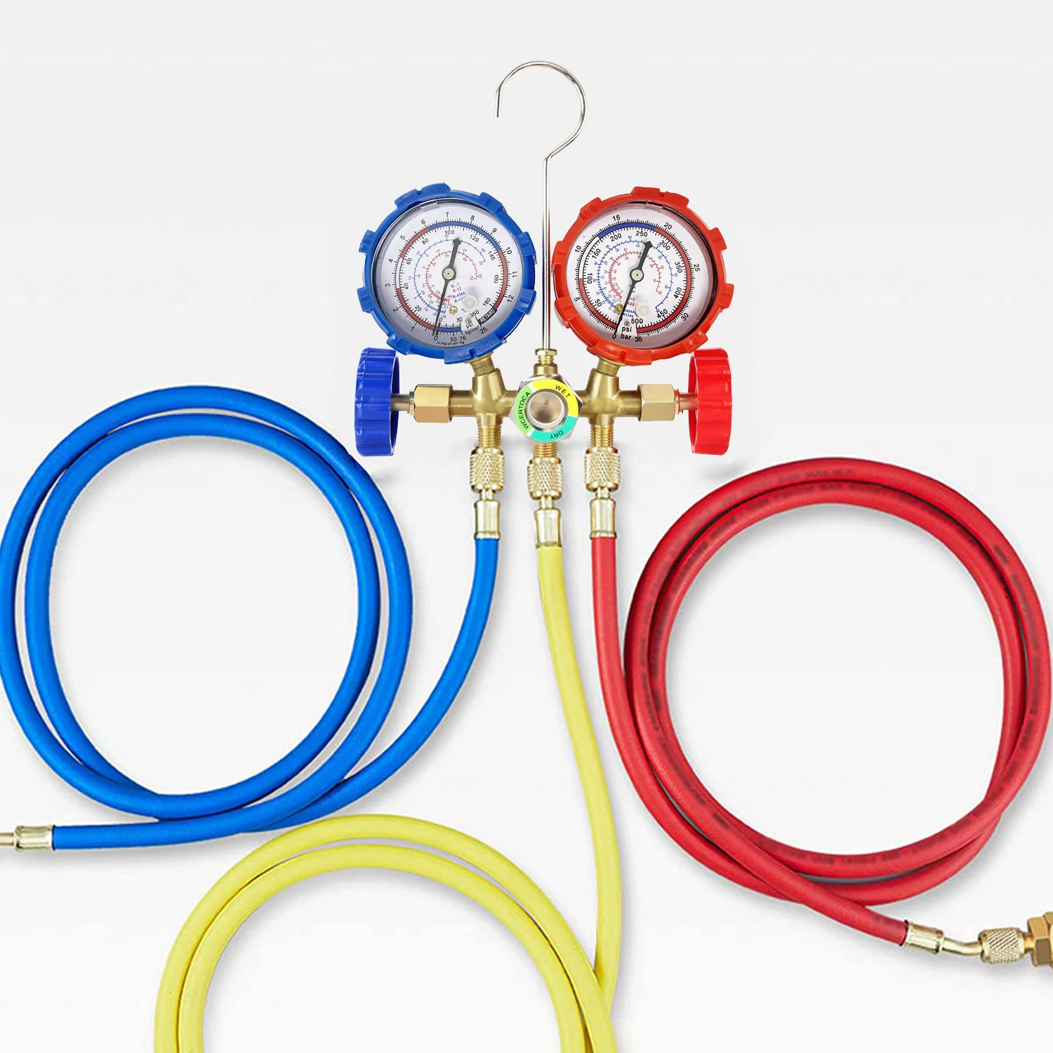 R12 R22 R404A R134A Refrigerant Manifold Gauge Set with Hoses Air Conditioning Refrigeration Charging Pressure Gauge Tool