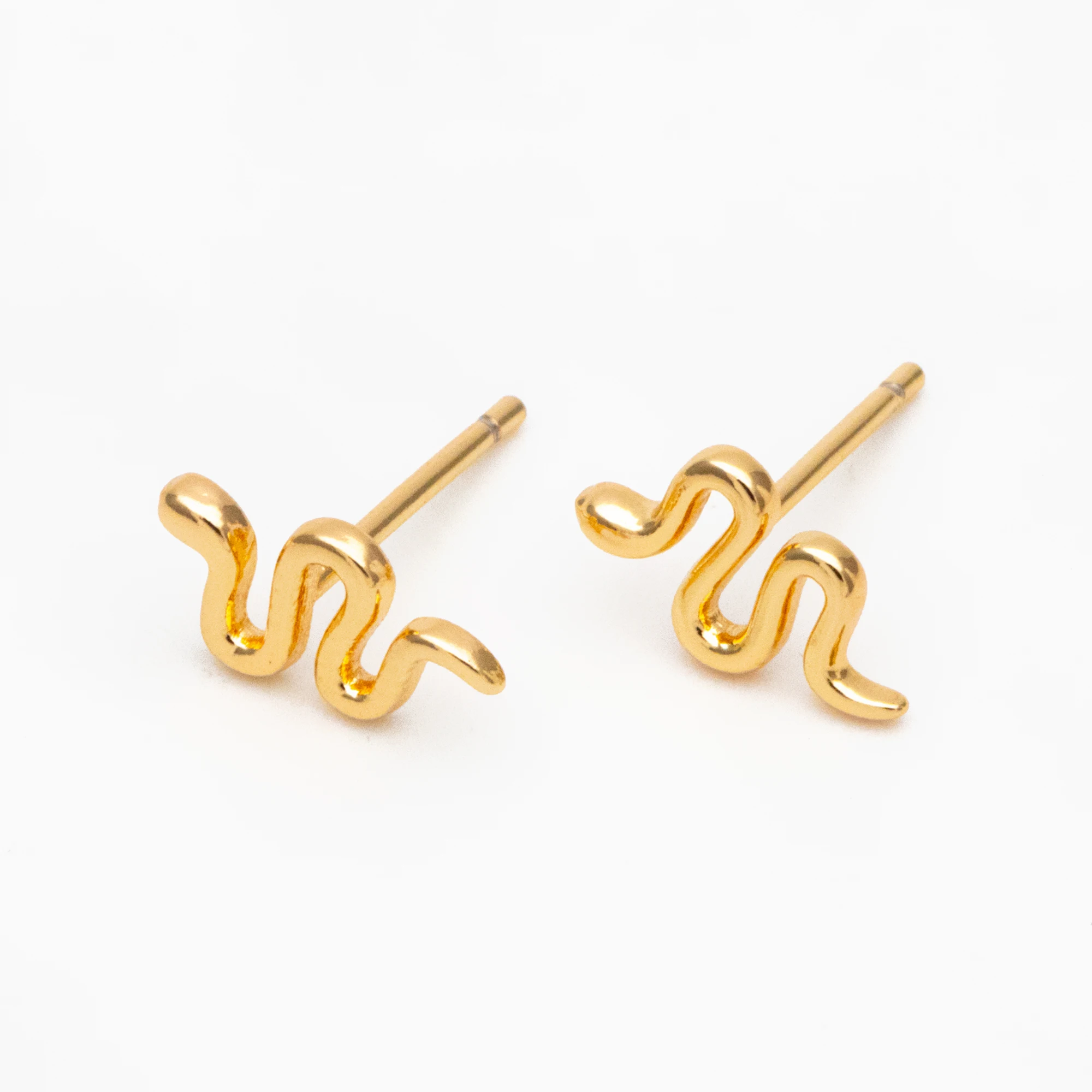 

10pcs Gold Plated Brass Snake Earrings, Minimalist Snake Stud Earrings For Jewelry Making Diy Accessories Supplies (GB-4076)