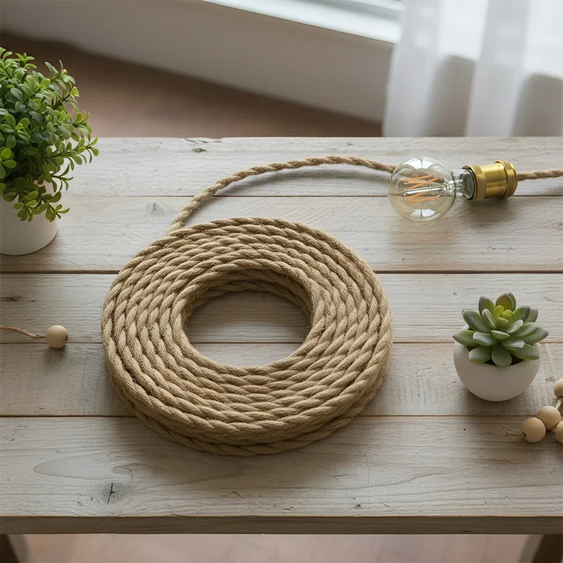 Wire Cable, Vintage Rope Braided Electrical Cord, 2 Core Copper, DIY Pendant, Retro, Living Room