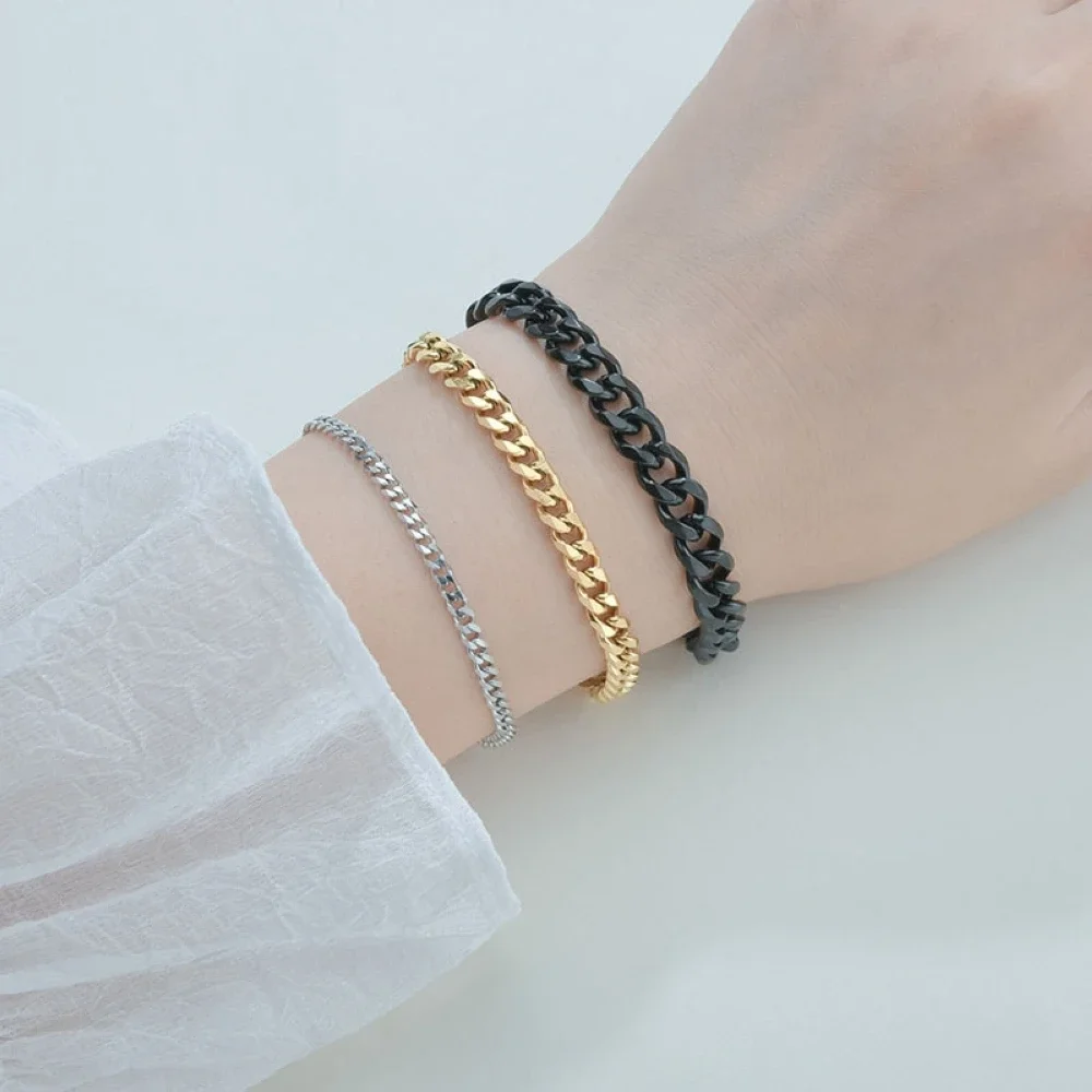 3/5mm Width 17.5cm/20cm/22.5cm Length Stainless Steel Gold Silver Black Color Men Women Thin Bracelet Wholesale Drop Shipping