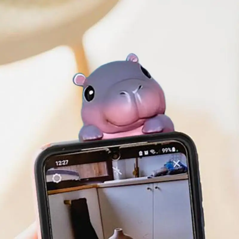 Creative Cartoon Moo Deng Hippo Figurine Phone Computer Screen Car Navigator Screen Decoration Car Home Desk Decoration