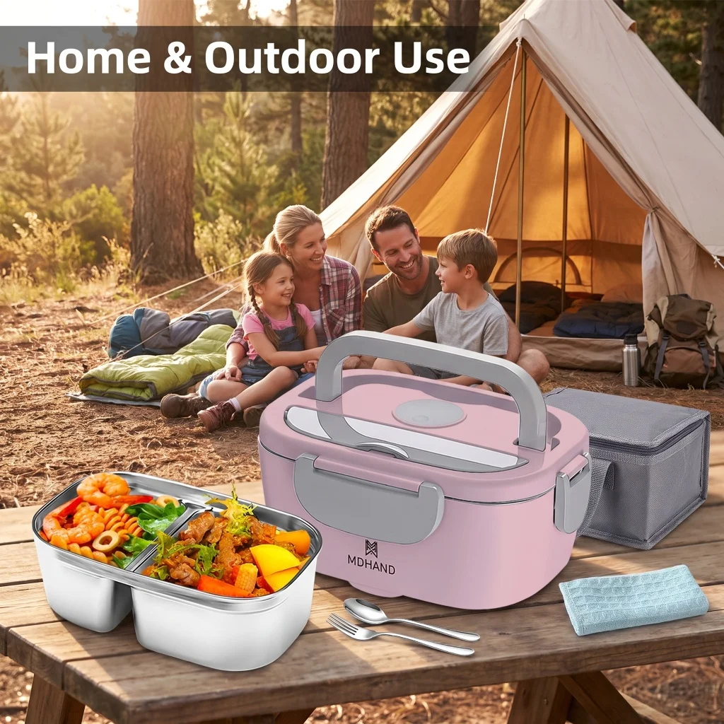 65W Electric Heating Lunch Box Pink,1.3-1.5L Portable Food Warmer with Removable 304 Stainless Steel Inner Container,220V AC Power Button Control,15-30 Mins Fast Heating,PP Food Grade Shell,Comes with Cleaning Cloth