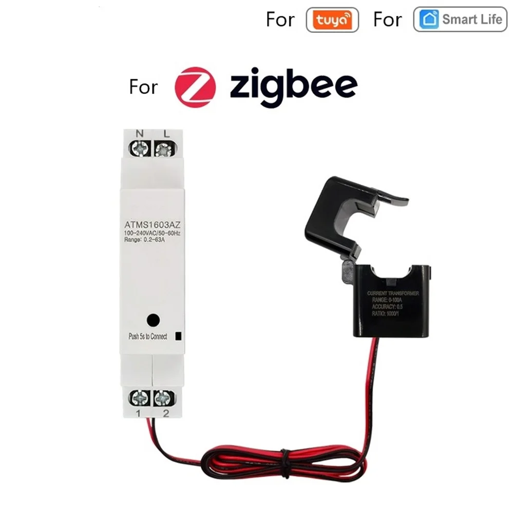 For Tuya Smart For ZigBee Energy Meter Din Rail With Clamp Current Transformer High-definition Display Remote Monitoring Contro