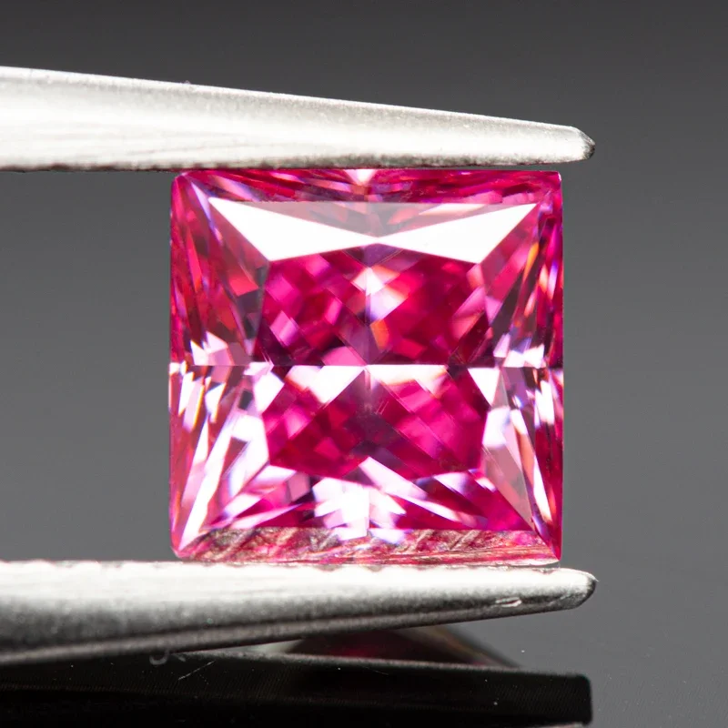 Moissanite Stone Princess Cut Pink Color Lab Grown Diamond for Charms DIY Jewelry Making Materials with GRA Certificate