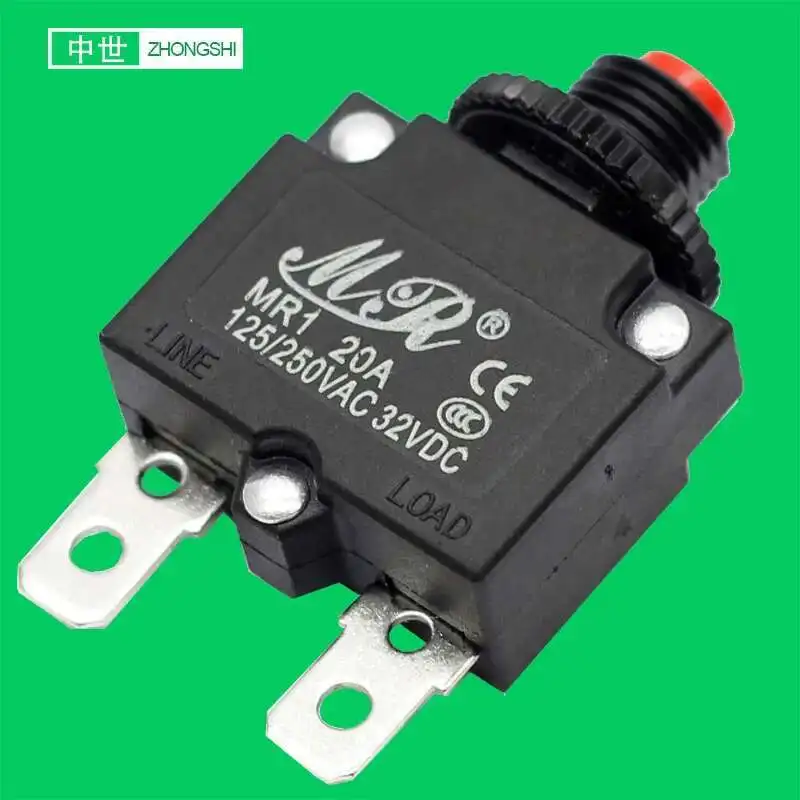 

MR1 20A Overload Protector Red Button CE CQC 32VDC 125V 250V Overcurrent Circuit Breaker In Stock