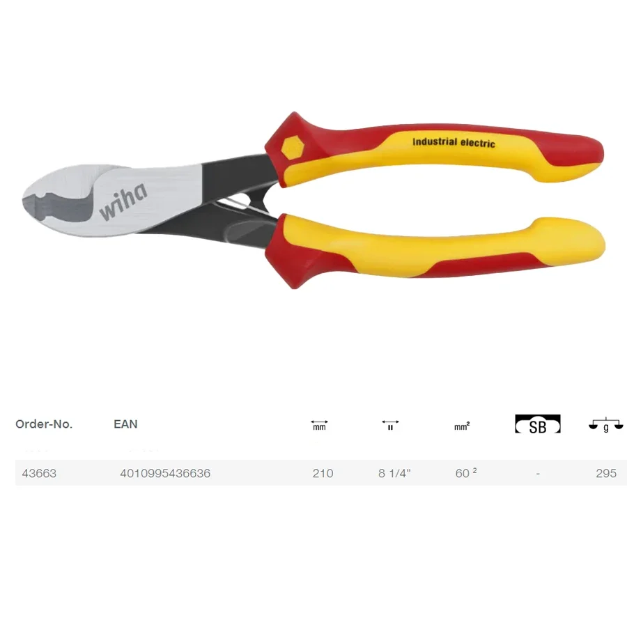 WIHA 43663 Insulated Cable Wire Cutter 210mm 1000V VDE with Switchable Open Spring Industrial Cable Cutter