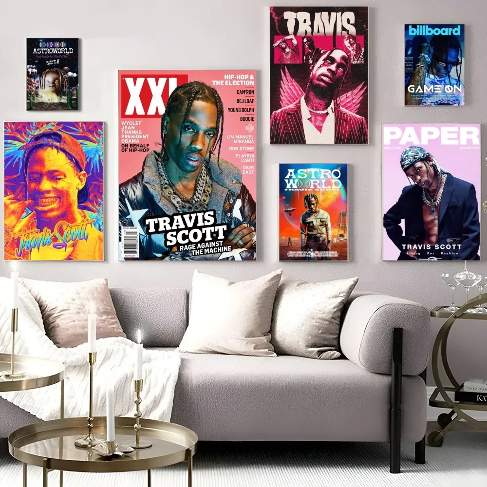 T-TRAVIS S-SCOTT Rapper Self-adhesive Art Poster Fancy Wall Sticker For Living Room Bar Decoration Vintage Decorative Painting