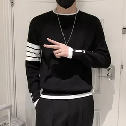 Strick pullover für Männer gespleißt Pullover Mann Kleidung runden Kragen grün gestreiften Rundhals ausschnitt Sweat-Shirt koreanisch Herbst neu in