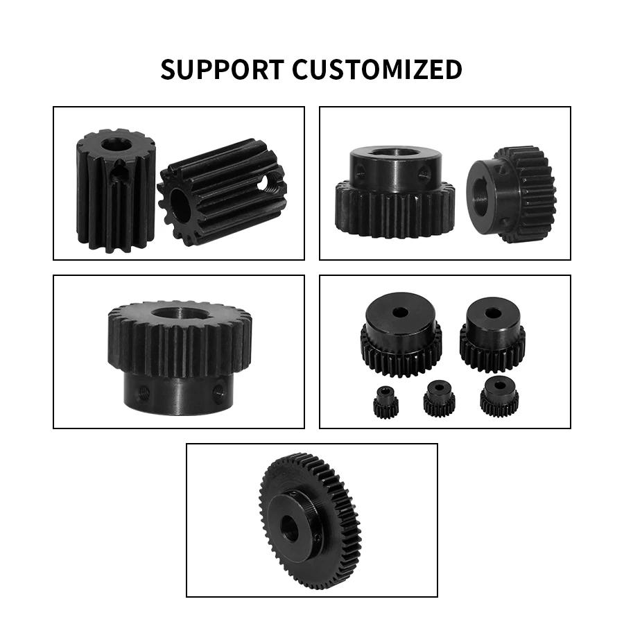 Black Straight Tooth Spur Pinion Gear 1 Module 24T 28T Inner Bore 6‑12mm Shaft Connector For CNC Industrial Transmission Par
