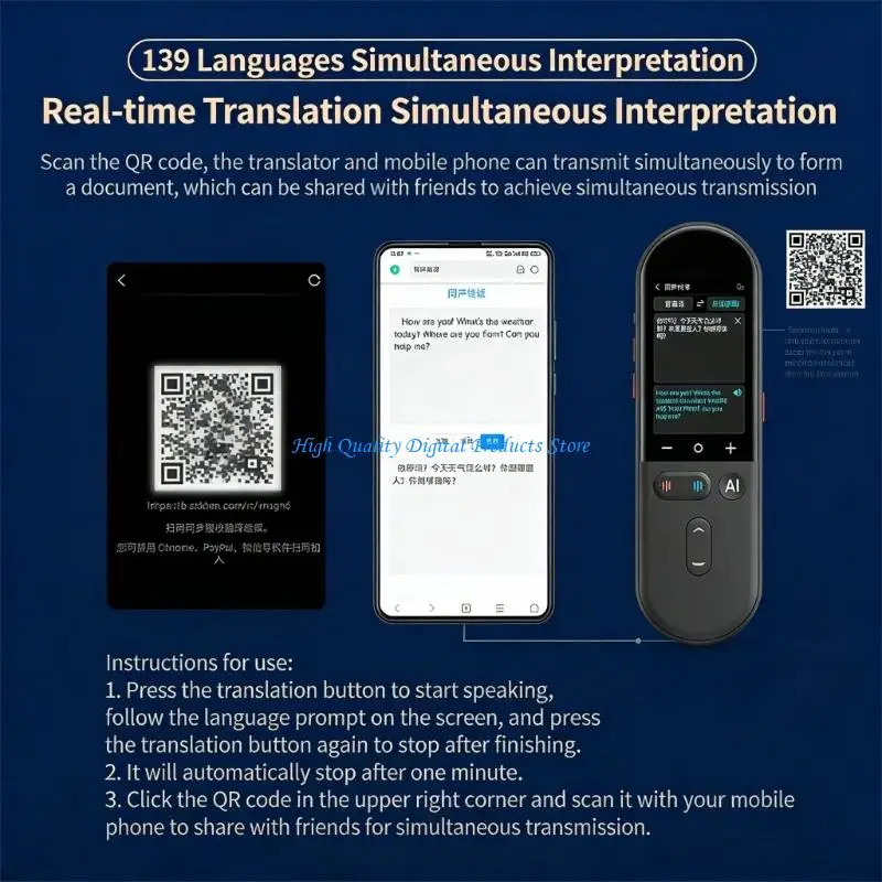 

U2JE AI Translator Device 4Inch Screen 139 Online Languages And 17 Offlines Languages Instantly Voice Photo Text Translation