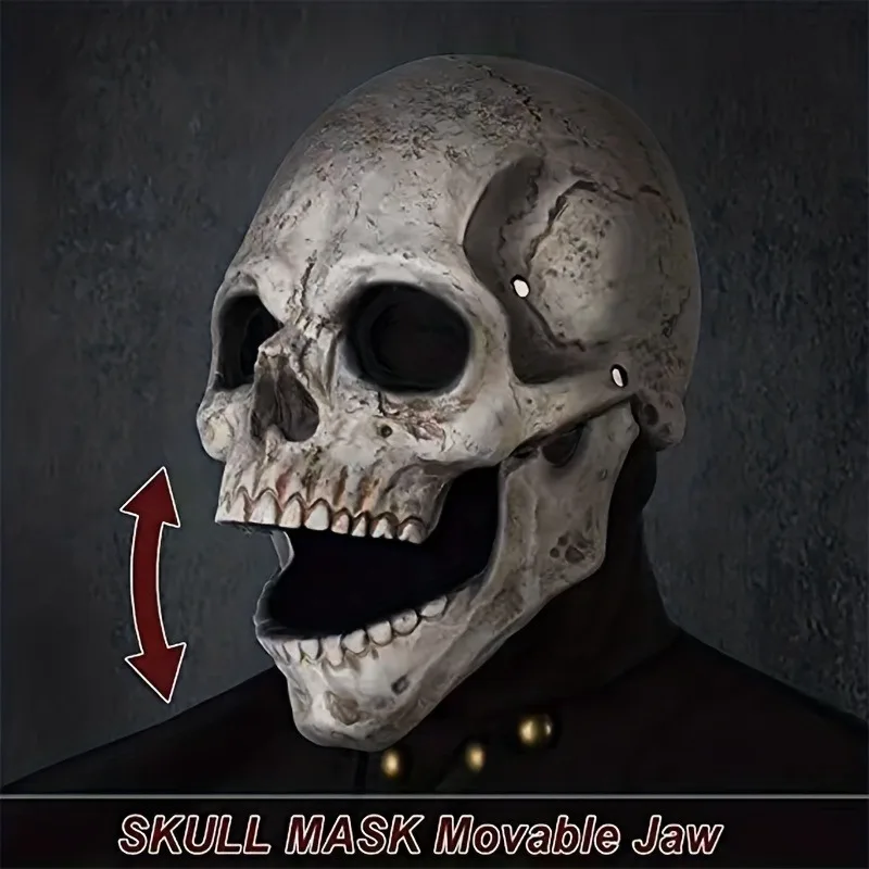 

Маска с черепом на всю голову, подвижная челюсть, украшение на Хэллоуин, ужас, страшная маска, карнавальный костюм для вечеринки, декор, шлем с черепом