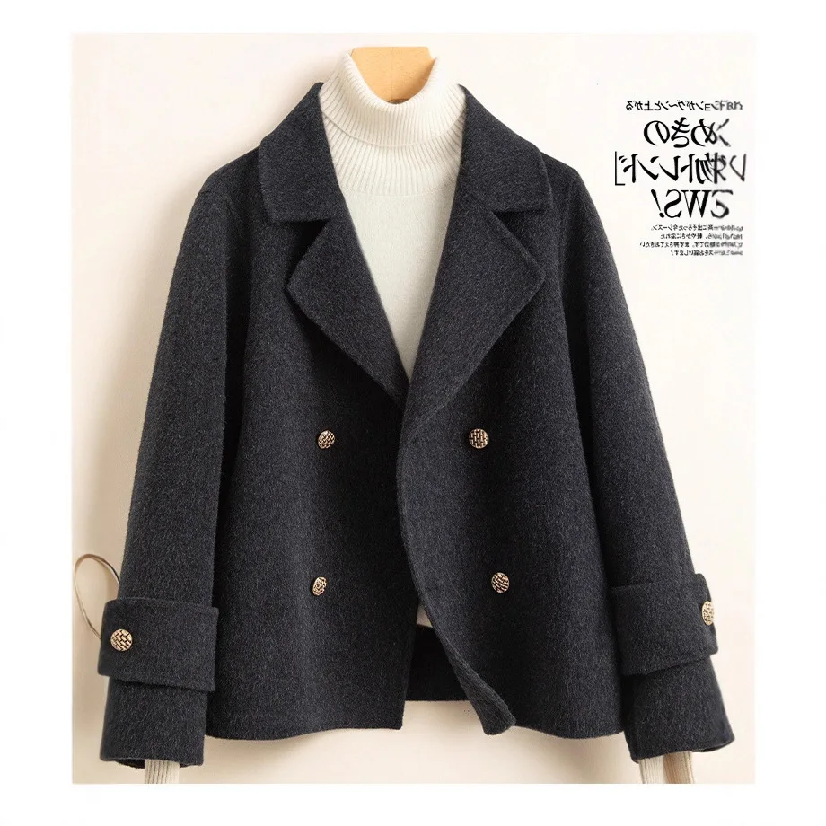 

Wool Double-sided Woolen Coat Short Women's Small Temperament Suit Korean Double Breasted Autumn Winter New Arrival Coat