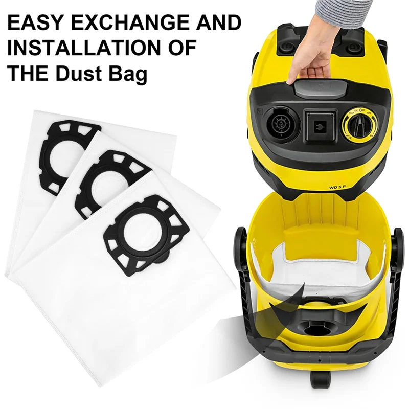 

15 шт. мешки для пылесоса для Karcher WD4 WD5 WD6 WD5P WD6P MV4 MV5 MV6, большие мешки для пыли с щеткой для чистки