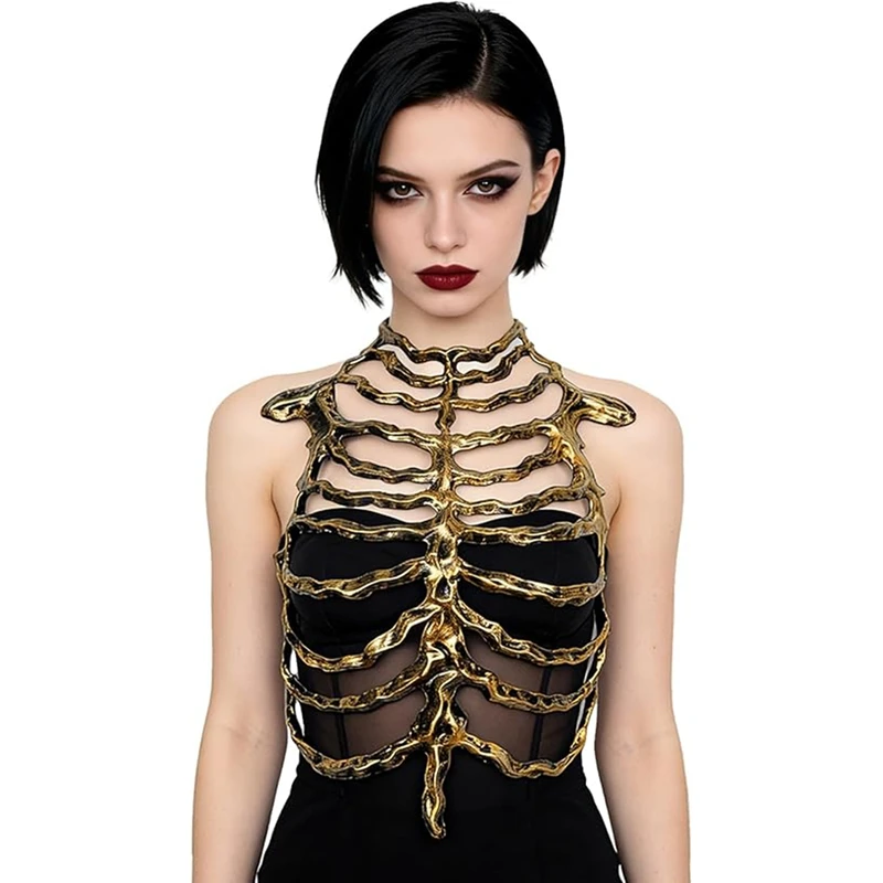 

Gothic Skeleton Rib Cage Chest Armor - PU Foam Ribcage Corset Body Harness for Halloween Cosplay Festivals