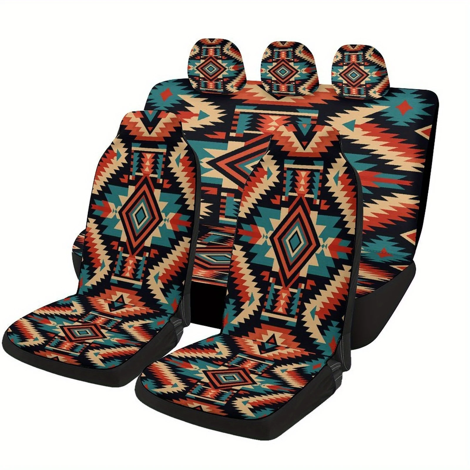 Aztec Pattern Designed Car Seat Cover Set For Most Cars, High-quality Comfortable Car Seat Protector Covers Full Set, Universal