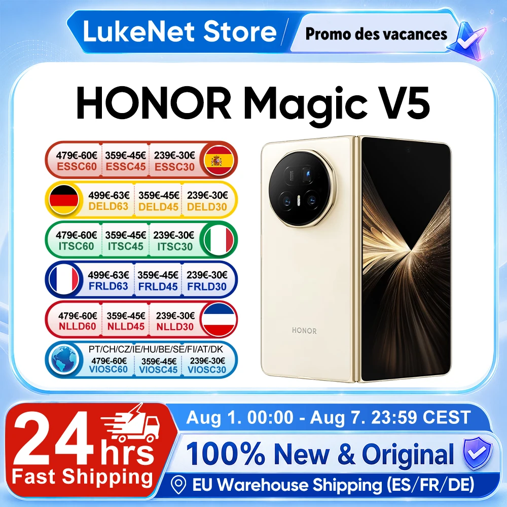 HONOR Magic V5 Versión Global Original, Teléfono Inteligente 5G, Pantalla OLED Dual HDR, Snapdragon 8 Elite, 5820 mAh, 7.95 Pulgadas, Supercarga de 66 W