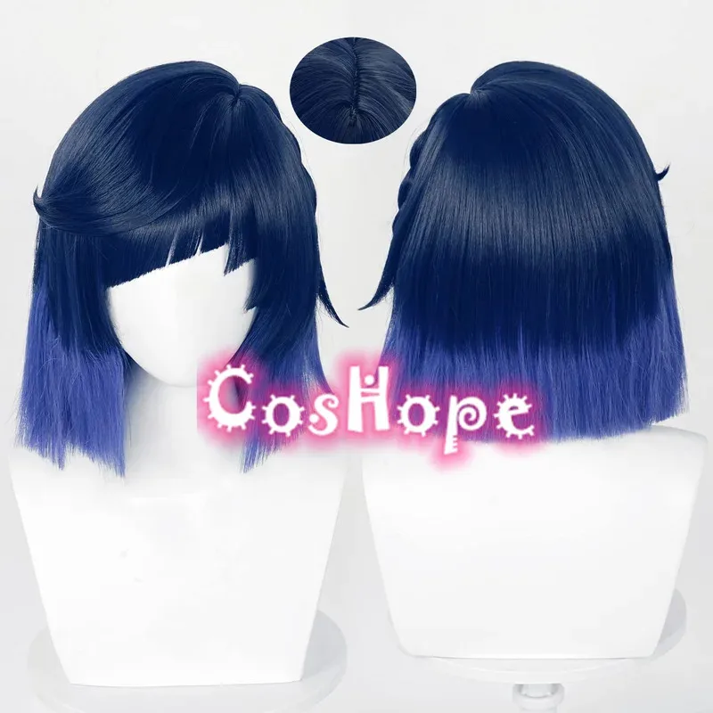 

Yelan Cosplay Wig 36cm Short Black Purple Gradient Wig Cosplay Anime Cosplay Wigs Heat Resistant Synthetic Wigs