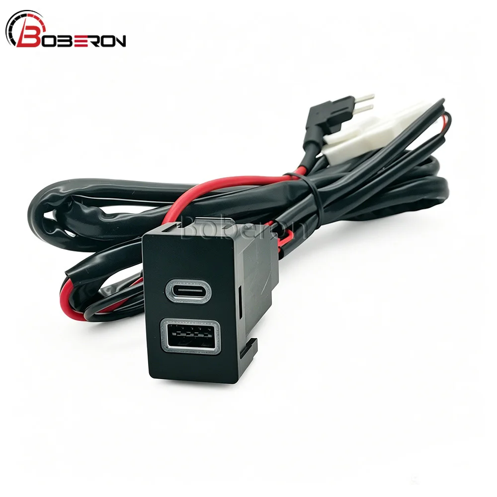 12V/24V Green LED Car Charger Dual QC3.0 USB TYPE C PD Phone Charge Adapter with Cable for Honda CRV BREEZE URV Accessories