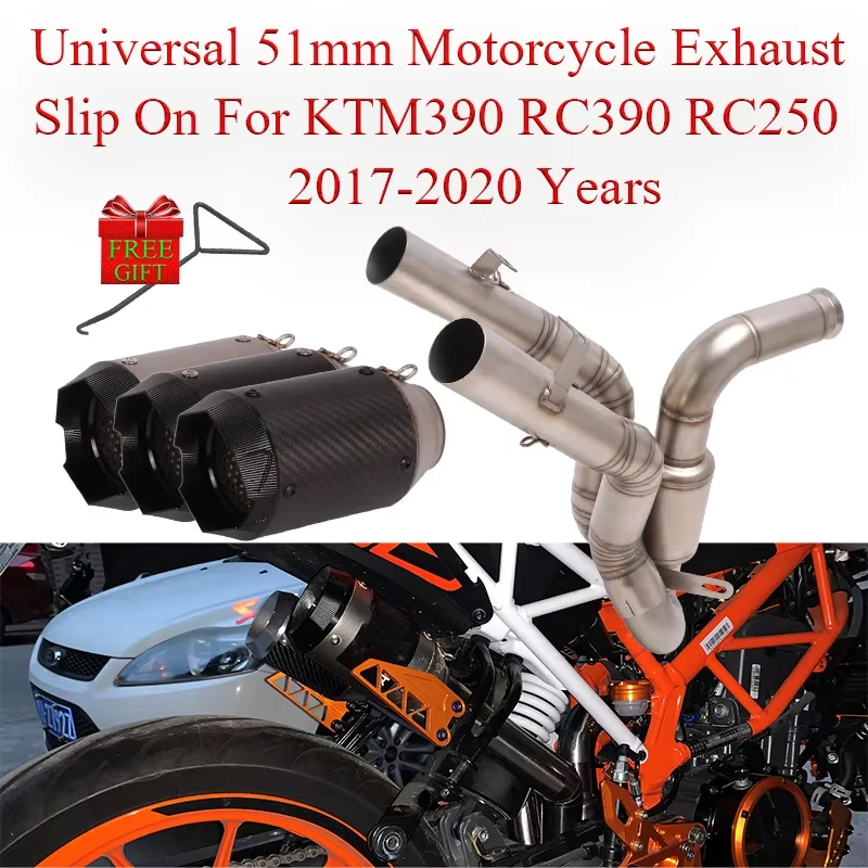 Motorcycle Exhaust Muffler Slip On For Duke 125 250 390 KTM390 RC390 RC250 2017 - 2020 Year Escape Moto Full System Carbon Fiber