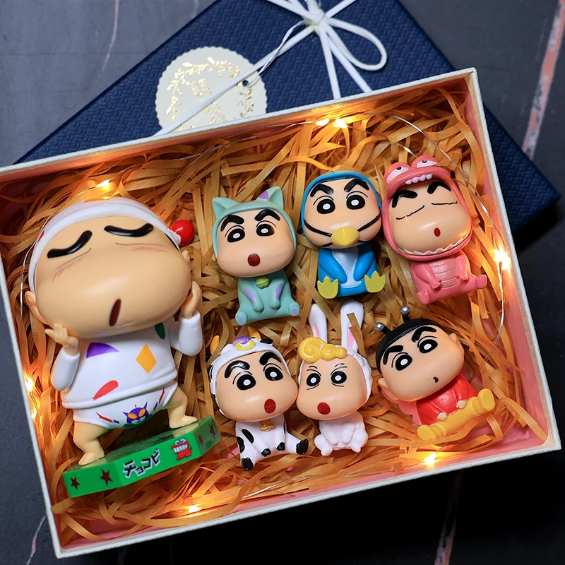 11cm Crayon Shin-Chan Gk Q Version Wild Pajamas Funny Look Figure Gift Box Model Ornaments Desktop Decorations Birthday Gifts