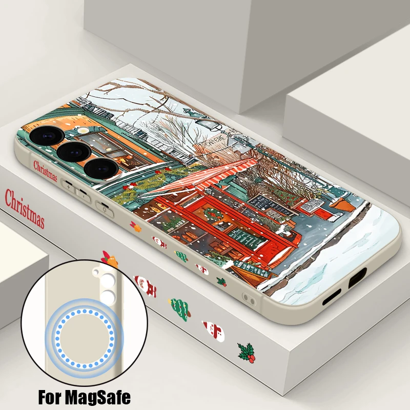 Schneelandschaft Muster Magnetische Fall Für Samsung Galaxy S25 S24 S23 S22 Ultra Plus S24 S21 FE Für Magsafe Drahtlose Ladung TPU Abdeckung