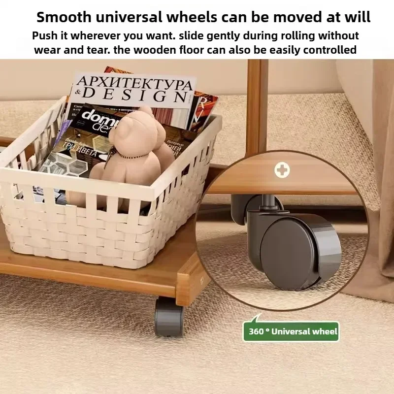 ソファエッジテーブル、車輪付き可動式コーヒーテーブル、ミニマリストミニリビングルーム、無垢材の寝室、ベッドサイドテーブル、収納ラック