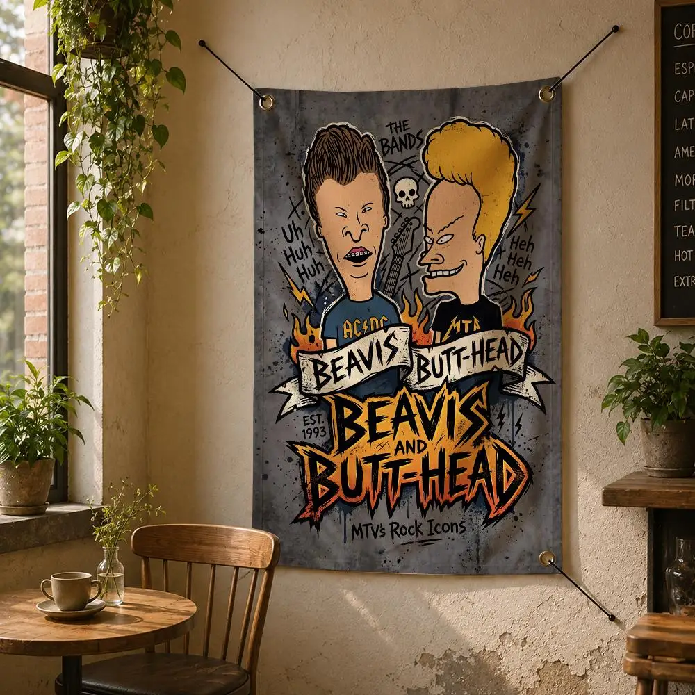 TV Series B-Beavis And Butthead Flags Flag Banner Wall Hanging for Bedroom Dorm Room Home Bar Party Indoor Outdoor Wall Decor