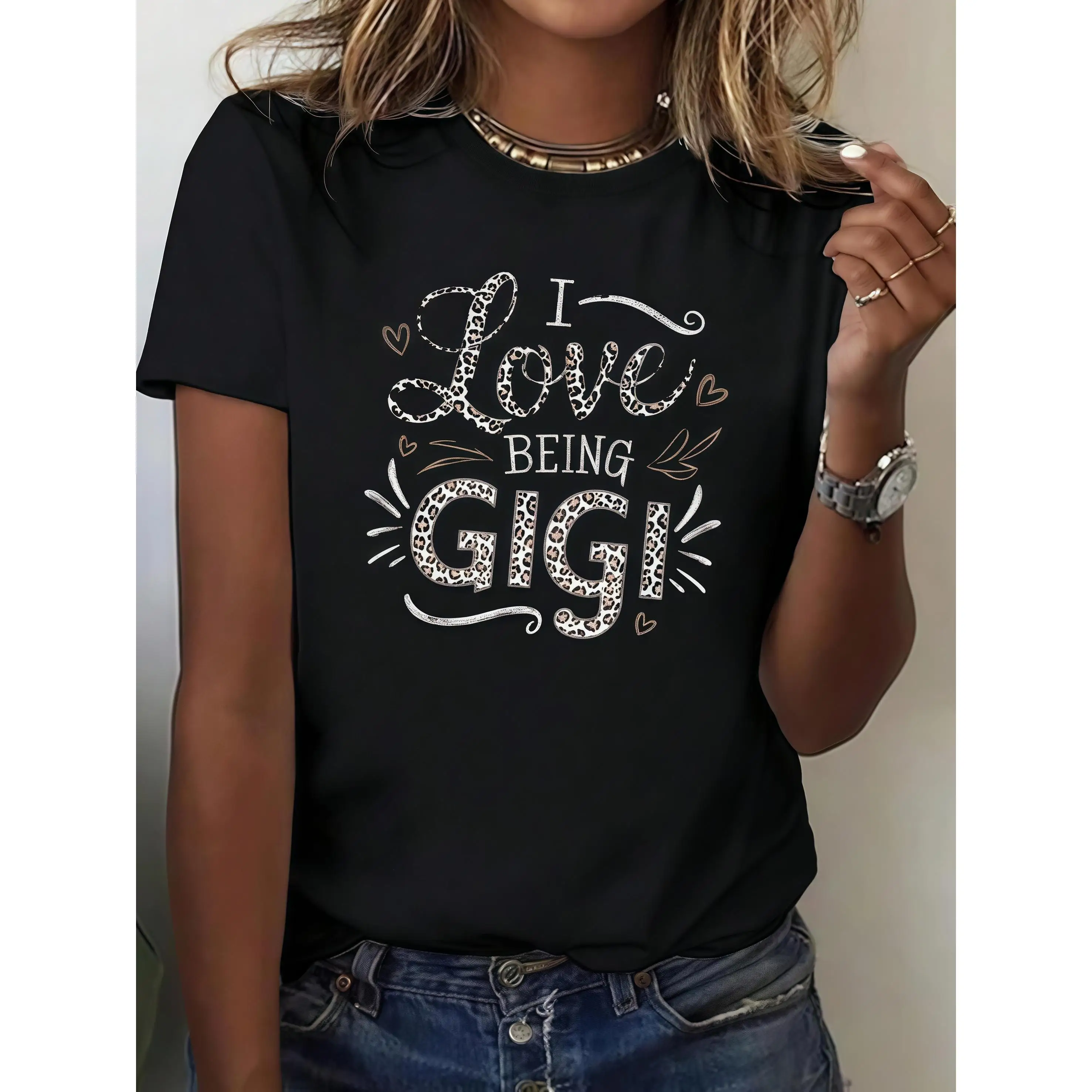 

"I Love Being Gigi T-Shirt. Women Men Grandma Gift. Leopard Print Graphic Tee. Gigi Life Heart Print. Grandparent Apparel."