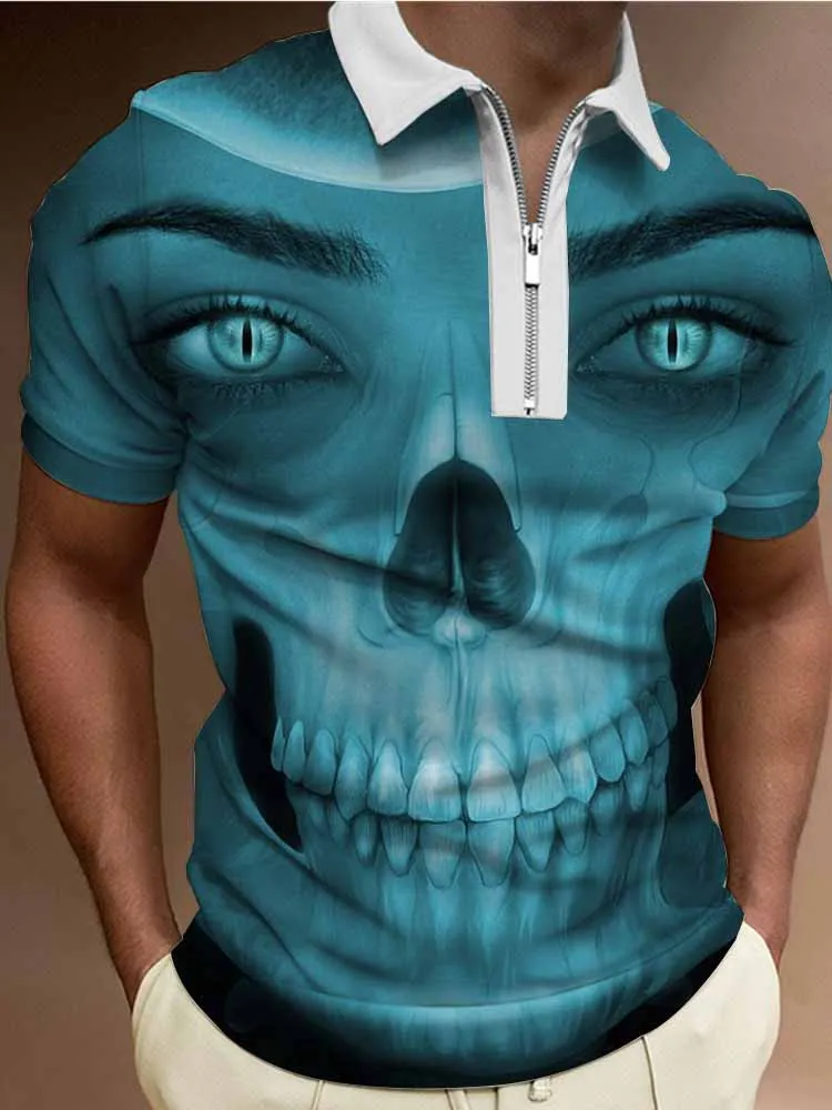 2022 Summer New Men's Lapel Polo Shirt Fashion Zipper Short Sleeve Anime 3D Printing Casual Streetwear Tops