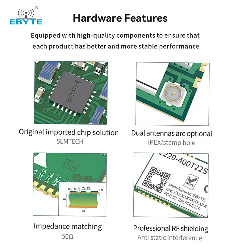 LLCC68 Modulo wireless LoRa UART 433/868/915 MHz 22/30 dBm Foro per timbro a lungo raggio WOR EBYTE E220-T Ricevitore trasmettitore serie