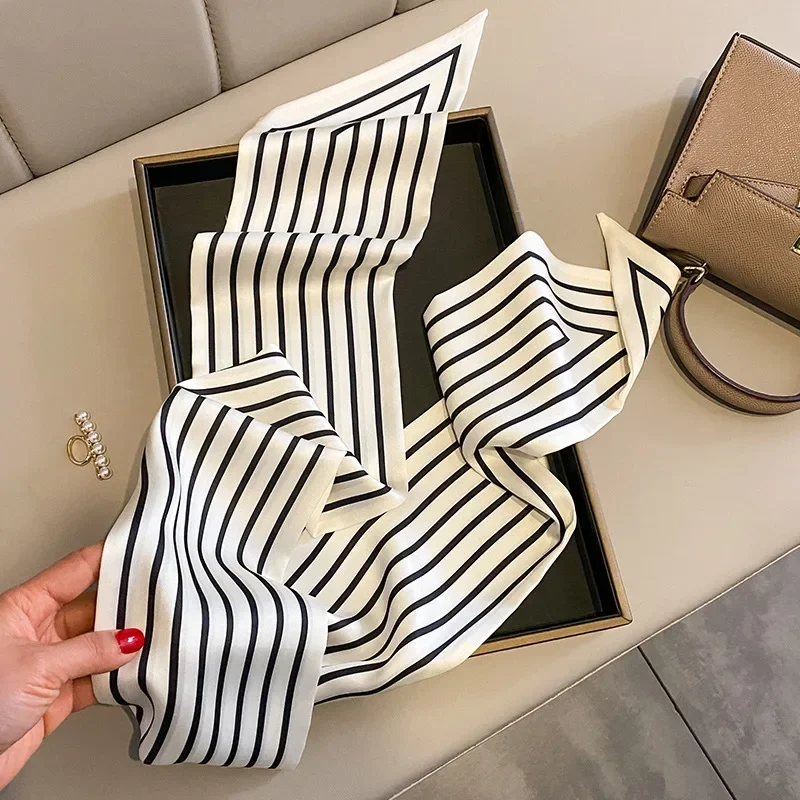 Luxus Lange Seide Schal Weibliche Tier Pferd Druck Dünne Schmale Schal Tasche Haar Band Band Schals Frauen Halstuch – Detail 17