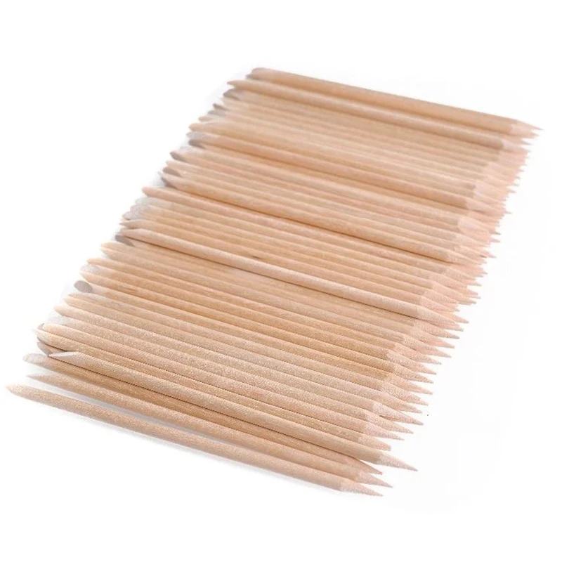 

100PCS Nail Art Orange Wood Sticks Cuticle Pusher Remover Manicure Pedicure Tool 110mm Natural Stick for Manicure